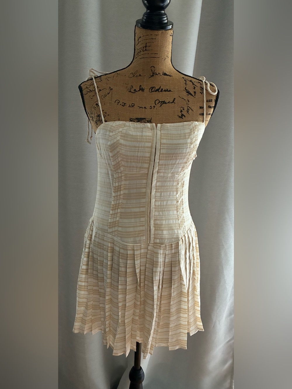 Sleeveless Cream Striped Strapless Summer Dress